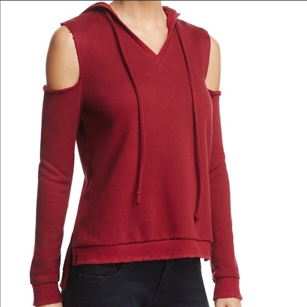 Honey Punch Cold Shoulder Hoodie Distressed Style